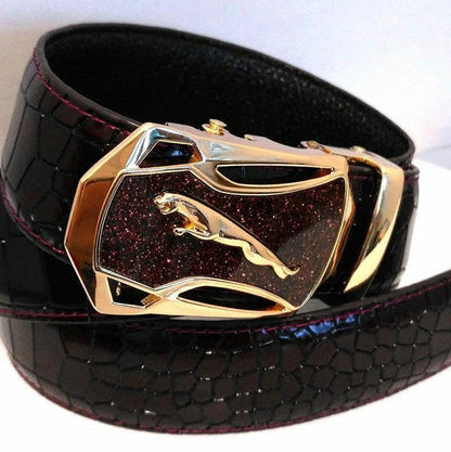 Men's Automatic Buckle Leather Belt - Leopard Sports Car Design - MANDOTOS