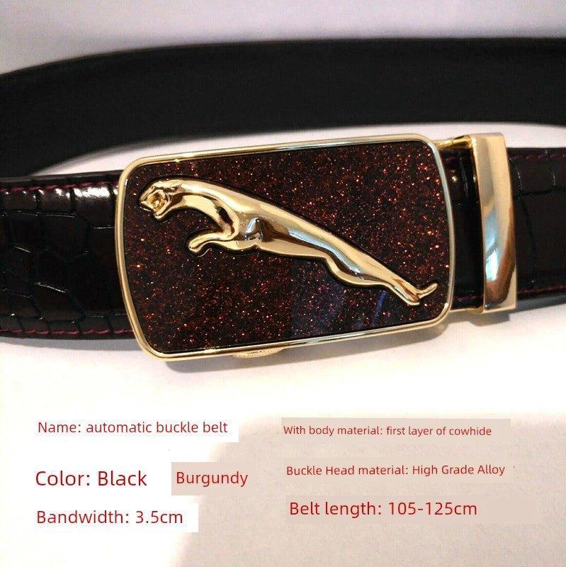 Men's Automatic Buckle Leather Belt - Leopard Sports Car Design - MANDOTOS