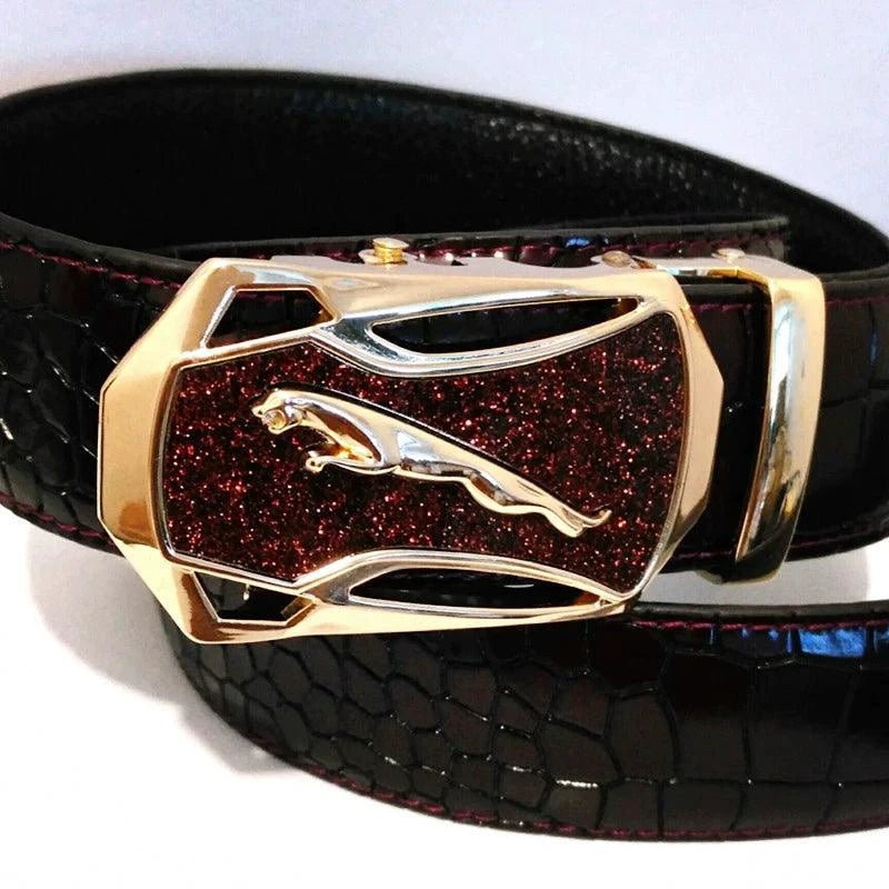 Men's Automatic Buckle Leather Belt - Leopard Sports Car Design - MANDOTOS
