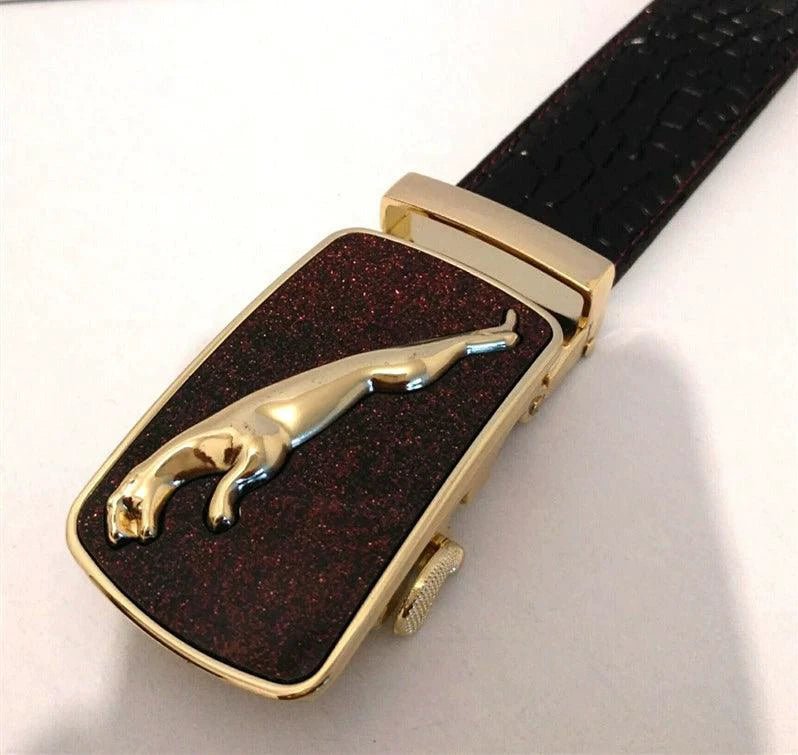 Men's Automatic Buckle Leather Belt - Leopard Sports Car Design - MANDOTOS