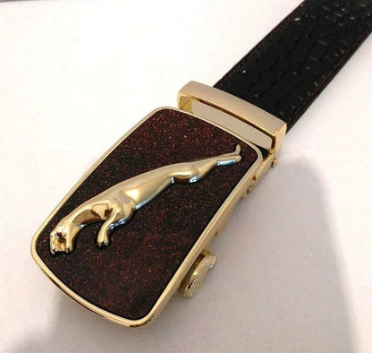 Men's Automatic Buckle Leather Belt - Leopard Sports Car Design - MANDOTOS
