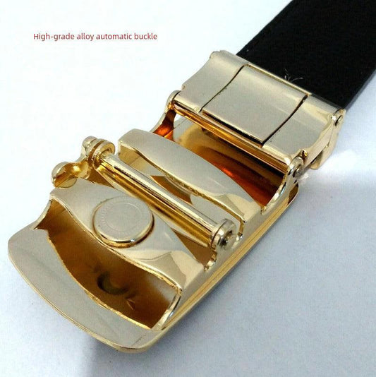 Mandotos men's automatic buckle leather belt with leopard and sports car design showing the detailed belt pattern.