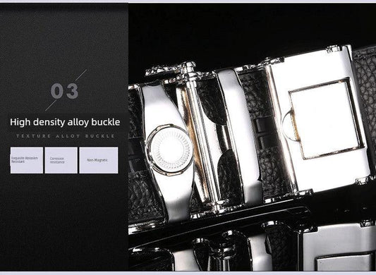 Men's automatic buckle leather belt by MANDOTOS featuring a leopard sports car design, stylish accessory for casual or formal wear.