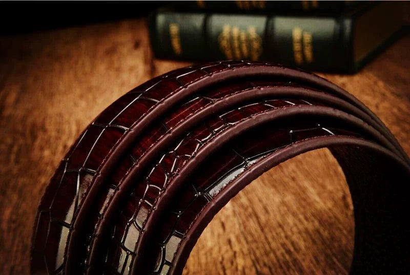 Men's Automatic Buckle Leather Belt - Leopard Sports Car Design - MANDOTOS