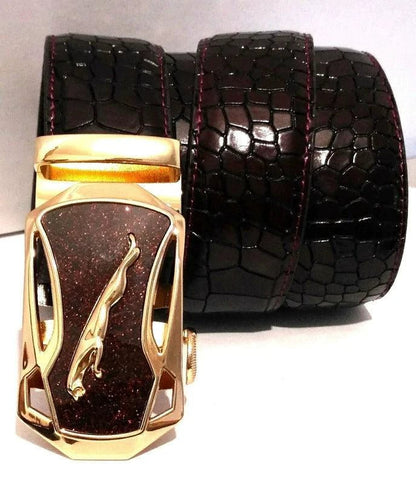 Men's Automatic Buckle Leather Belt - Leopard Sports Car Design - MANDOTOS