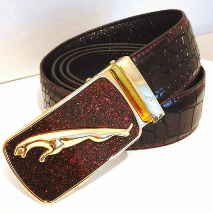 Men's Automatic Buckle Leather Belt - Leopard Sports Car Design - MANDOTOS