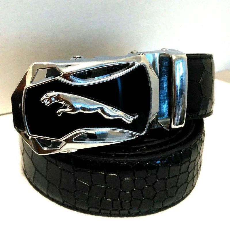 Men's Automatic Buckle Leather Belt - Leopard Sports Car Design - MANDOTOS