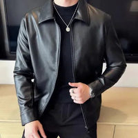 Men's autumn-winter leather sports jacket by MANDOTOS, featuring a stylish design and durable material for cold weather wear.