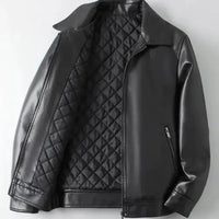 Men's autumn-winter leather sports jacket by MANDOTOS, featuring a stylish design with a zip closure and ribbed cuffs.