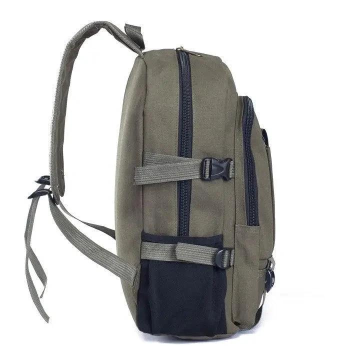Mandotos men's canvas backpack with multiple compartments, ideal for students and casual use, featuring adjustable straps and durable design.