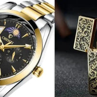 Men's business mechanical watch by MANDOTOS with a sleek black dial, stainless steel case, and classic design.