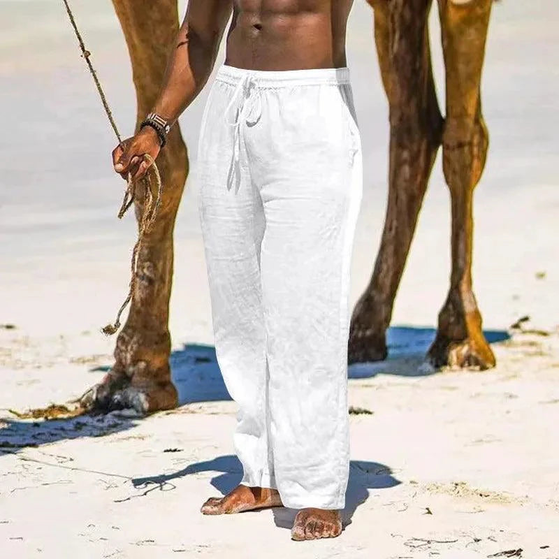 Men's Casual Cotton Linen Elastic Waist Pants with Streetwear Style - MANDOTOS INTERNATIONAL