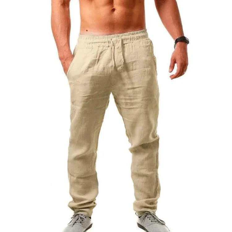 Men's Casual Cotton Linen Elastic Waist Pants with Streetwear Style - MANDOTOS INTERNATIONAL