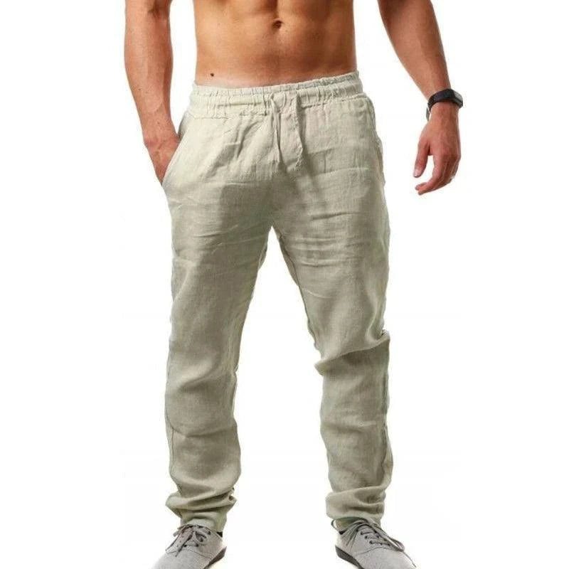 Men's Casual Cotton Linen Elastic Waist Pants with Streetwear Style - MANDOTOS INTERNATIONAL