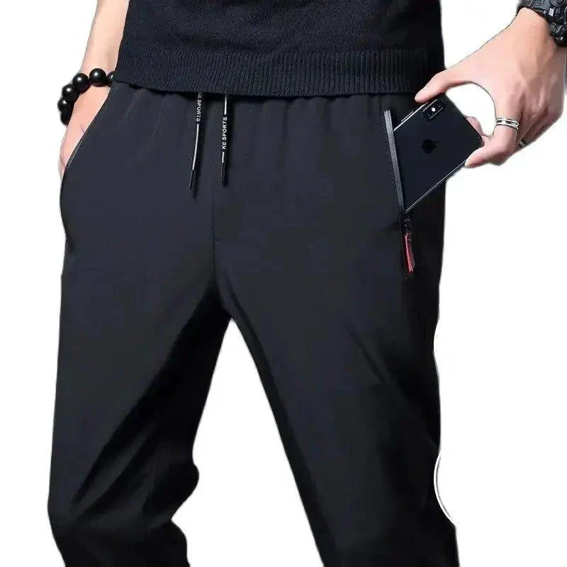 Men's Casual Pants Straight Slim Fit Elastic Waist Jogger Korean Classic Blue Black Gray Male Brand Trousers Plus Size - MANDOTOS