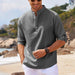 Men's casual long sleeve shirt by MANDOTOS with stand collar and solid color, suitable for everyday men's clothing style.