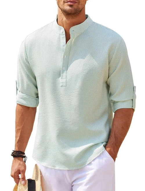 Men's Casual Shirt Long Sleeve Stand Collar Solid Color Shirt Mens Clothing - MANDOTOS