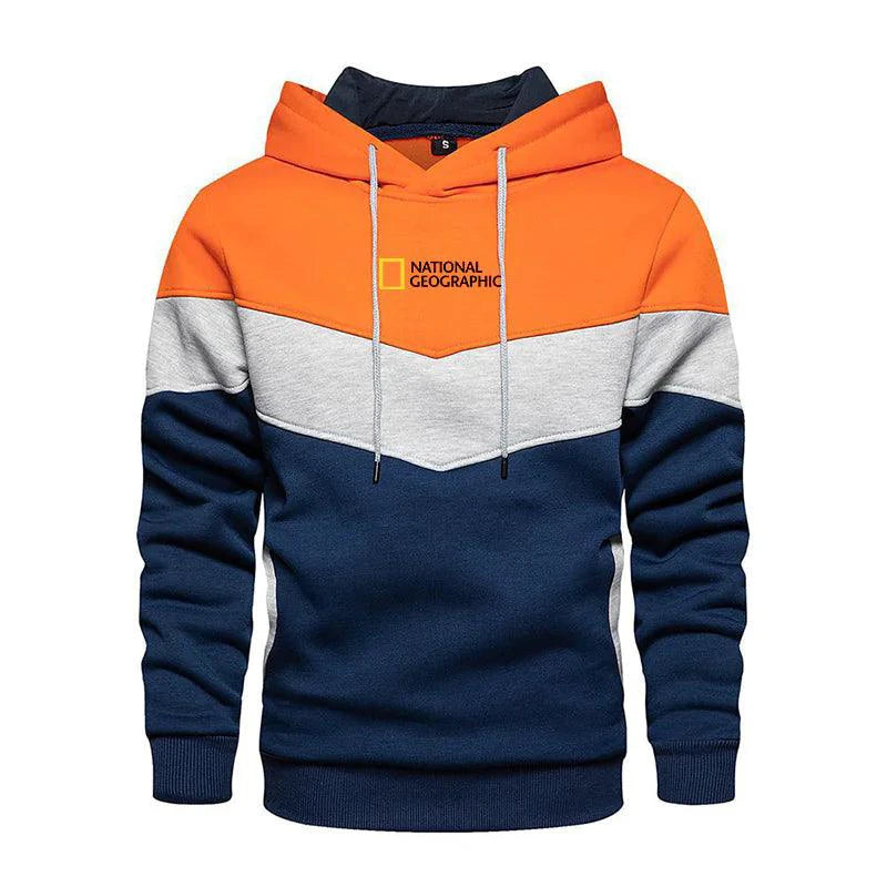 Men's casual sports panel hooded pullover sweatshirt by MANDOTOS, featuring a comfortable fit and sporty design in fabric detail.