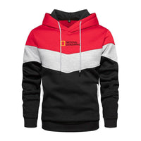 Men's casual sports panel hooded pullover sweatshirt by MANDOTOS, featuring a comfortable fit and sporty design with a front hood.