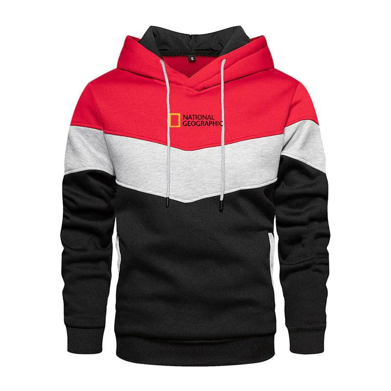 Men's casual sports panel hooded pullover sweatshirt by MANDOTOS, featuring a comfortable fit and sporty design with a front hood.