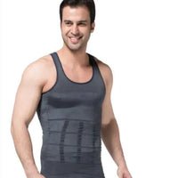 Mandotos men's contour shaper vest shown on a model, featuring snug fit and seamless design for enhanced body shaping and support.