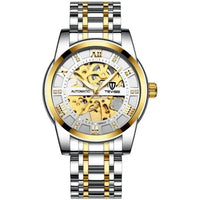 Mandotos men's fashion automatic mechanical hollow watch with waterproof design, featuring a sleek dial and stylish watch band.