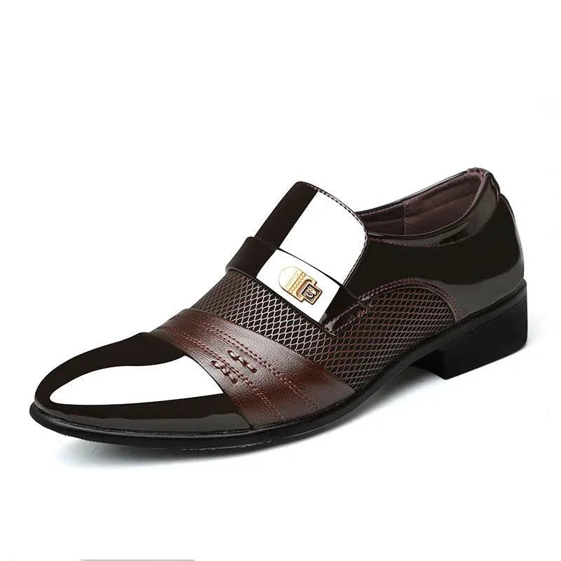 Men's formal shoes by MANDOTOS, black leather dress shoes with sleek design and polished finish for professional occasions.