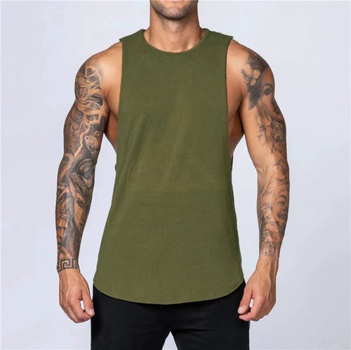 Men's Gym Clothing Summer Fitness Cotton Tank Top Men Jogging Bodybuilding Sleeveless Shirt Breathable O-Neck Casual Muscle Vest MANDOTOS
