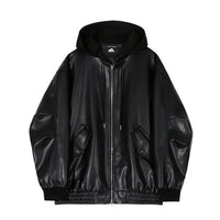 Men's hooded leather jacket by MANDOTOS, featuring a classic design, hood, and durable leather construction.