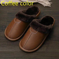 Men's luxury leather slippers by MANDOTOS featuring soft leather and a comfortable slip-on design.