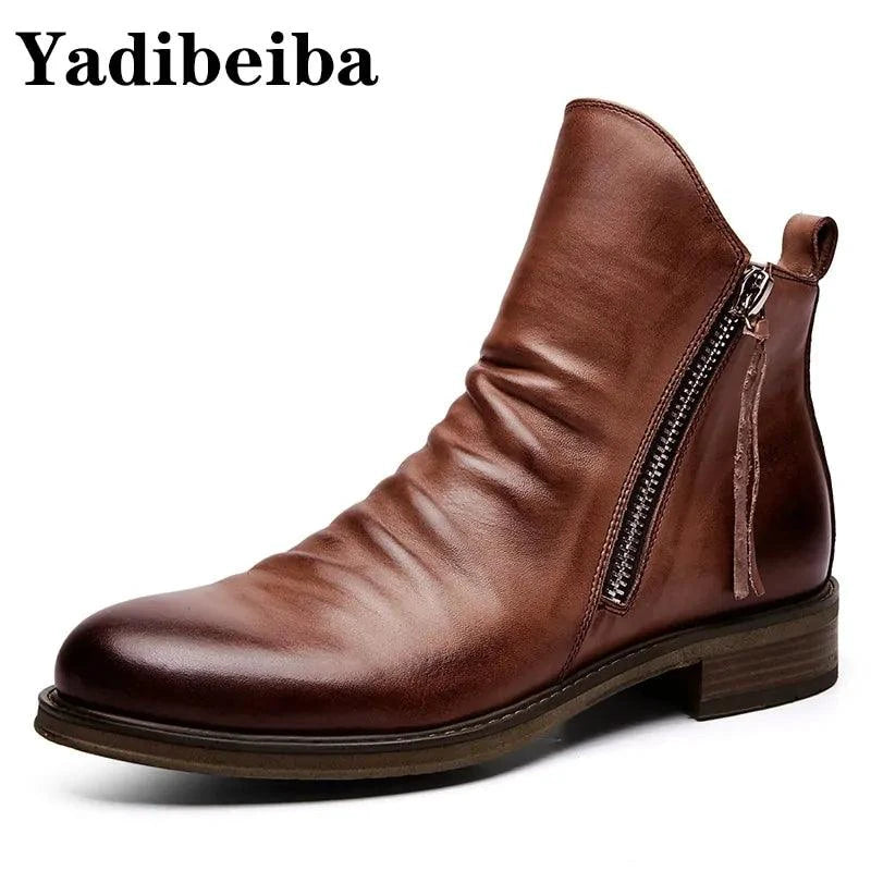 Men's premium leather Martin boots by MANDOTOS with sturdy soles and classic design, perfect for rugged outdoor or casual wear.