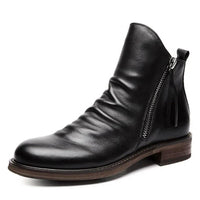 Men's premium leather Martin boots by MANDOTOS featuring classic lace-up design and sturdy heel for rugged style.