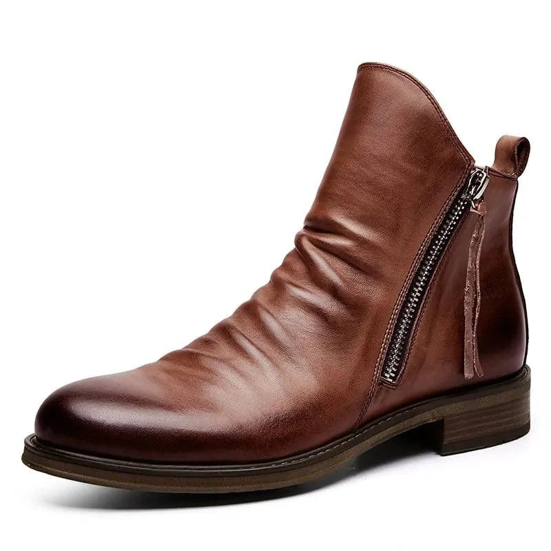 Men's premium leather Martin boots by MANDOTOS featuring classic lace-up design and sturdy sole for rugged style and durability.