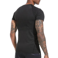 Mandotos men's short sleeve compression rash guard shirt with print, quick-dry fabric, designed for gym workouts and athletic activities.