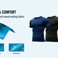 Mandotos men's short sleeve compression rash guard shirt with colorful print, quick-dry fabric, ideal for gym workouts and athletic activities.