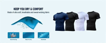 Men's Print Compression Shirts Summer Short Sleeve Rash Guard Gym Workout T-shirt Athletic Quick Dry Baselayer Undershirts Tops - MANDOTOS