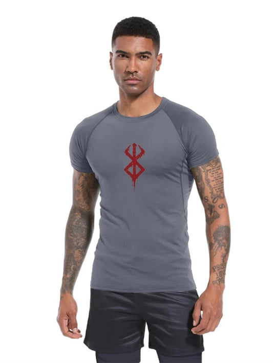Men's Print Compression Shirts Summer Short Sleeve Rash Guard Gym Workout T-shirt Athletic Quick Dry Baselayer Undershirts Tops - MANDOTOS