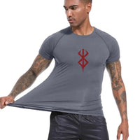Mandotos men's short sleeve print compression shirt, quick-dry rash guard perfect for gym workouts and athletic activities.