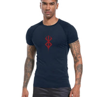 Mandotos men's short sleeve compression rash guard shirt with colorful print, quick-dry fabric, ideal for gym and athletic workouts.