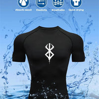 Mandotos men's short sleeve compression rash guard shirt with print, quick-dry fabric, ideal for gym workouts and athletic baselayers.