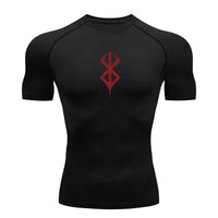 Men's MANDOTOS short sleeve compression rash guard shirt for gym, athletic quick-dry base layer, with printed design, ideal for workouts.