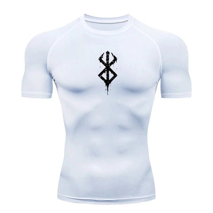 Men's Print Compression Shirts Summer Short Sleeve Rash Guard Gym Workout T-shirt Athletic Quick Dry Baselayer Undershirts Tops - MANDOTOS