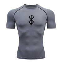 Mandotos men's short sleeve compression rash guard shirt, quick-dry athletic top, ideal for summer workouts and gym activities.
