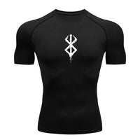 Mandotos men's short sleeve compression rash guard shirt with summer print, quick-dry fabric, ideal for gym and workout activities.