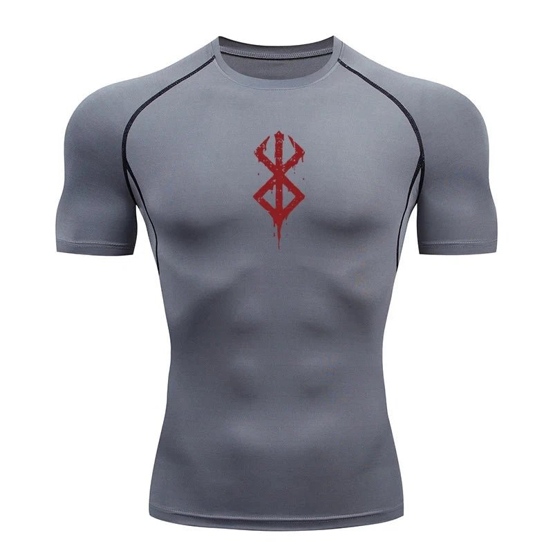 Mandotos men's short sleeve compression rash guard shirt, quick-dry athletic baselayer for gym and workout activities.