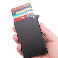 Men's RFID slim carbon fiber money clip and card holder by MANDOTOS, featuring sleek design and multiple card slots.