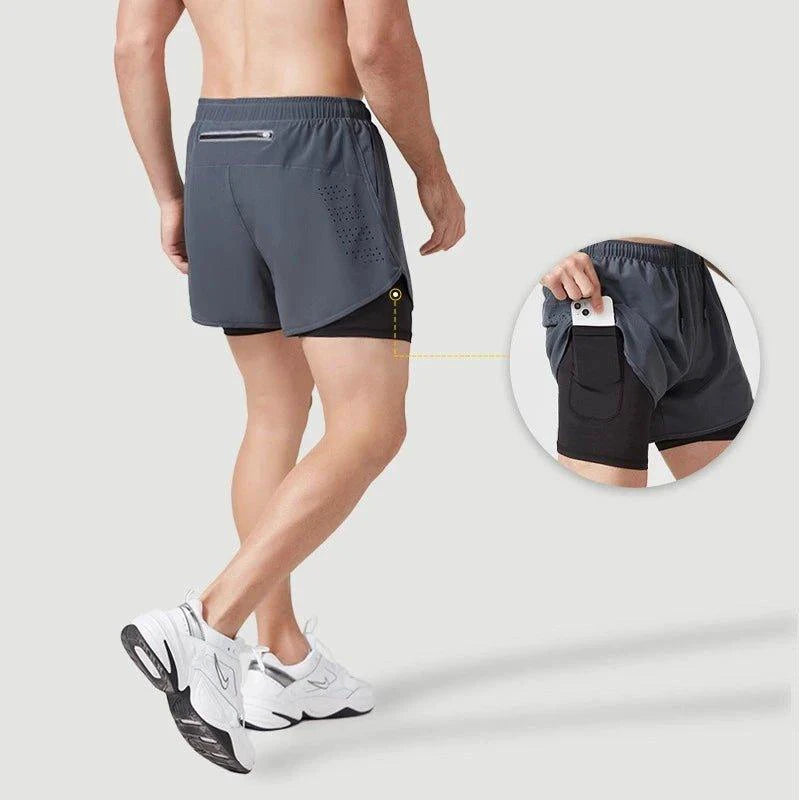 Men's Running Shorts Quick-drying Fitness Black Double Layer Shorts Men New Sport Workout Training Bodybuilding Short Pants - MANDOTOS
