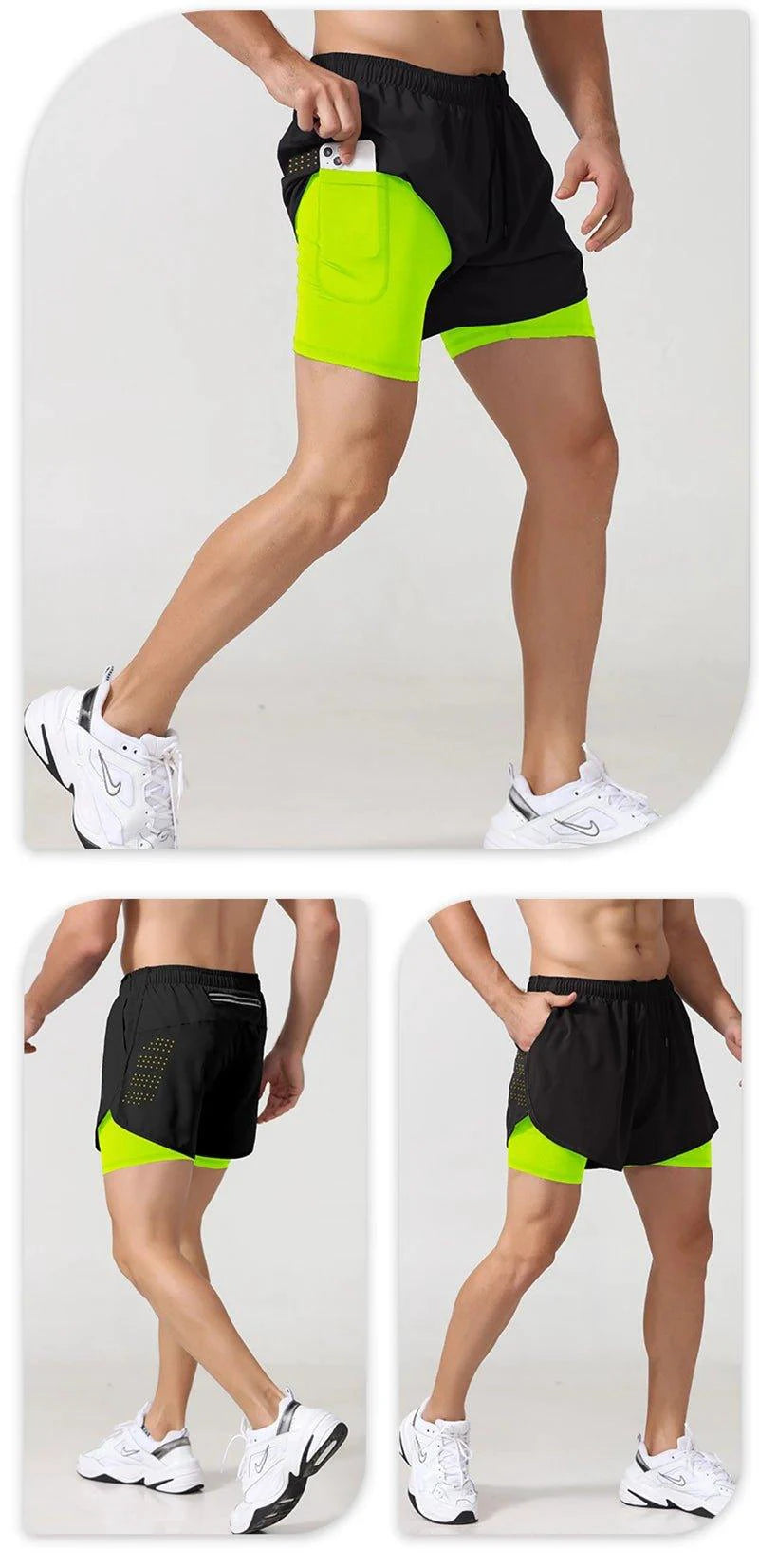 Men's Running Shorts Quick-drying Fitness Black Double Layer Shorts Men New Sport Workout Training Bodybuilding Short Pants - MANDOTOS