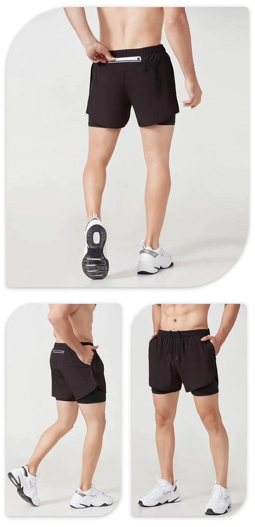 Men's Running Shorts Quick-drying Fitness Black Double Layer Shorts Men New Sport Workout Training Bodybuilding Short Pants - MANDOTOS