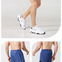 Mandotos men's black quick-drying running shorts with double-layer design, suitable for fitness, workout, and bodybuilding training.